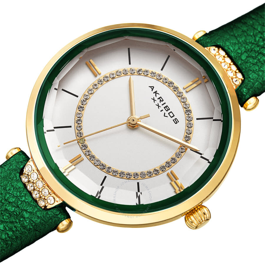 Akribos XXIV Quartz White Dial Green Leather Ladies Watch AK1116GN - Dawson Watches #2