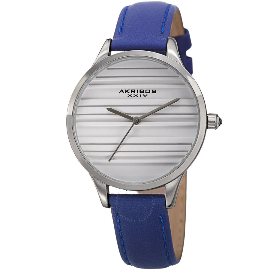 Akribos XXIV Quartz White Dial Blue Leather Ladies Watch AK1005BU - Dawson Watches