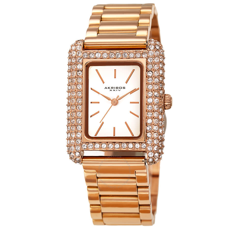 Akribos XXIV Quartz White Dial Rose Gold-tone Ladies Watch AK1108RG - Dawson Watches