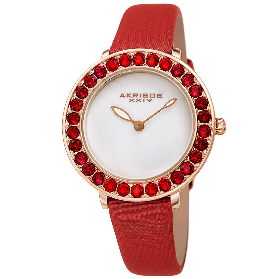 Akribos XXIV Quartz White Dial Red Leather Ladies Watch AK1093RD - Dawson Watches