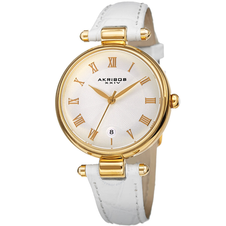 Akribos XXIV Quartz White Dial White Leather Ladies Watch AK1070WT - Dawson Watches