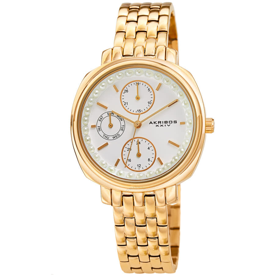 Akribos XXIV Quartz White Dial Yellow Gold-tone Ladies Watch AK1114YG - Dawson Watches