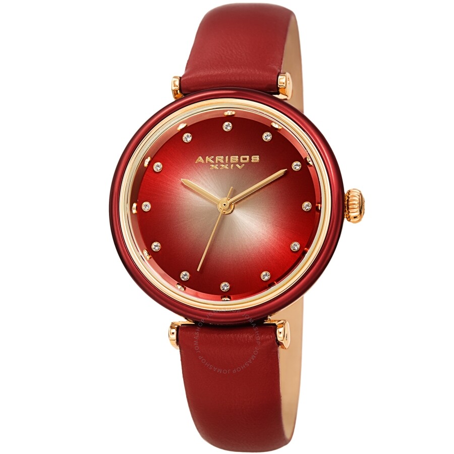 Akribos XXIV Red Dial Red Leather Ladies Watch AK1035RD - Dawson Watches