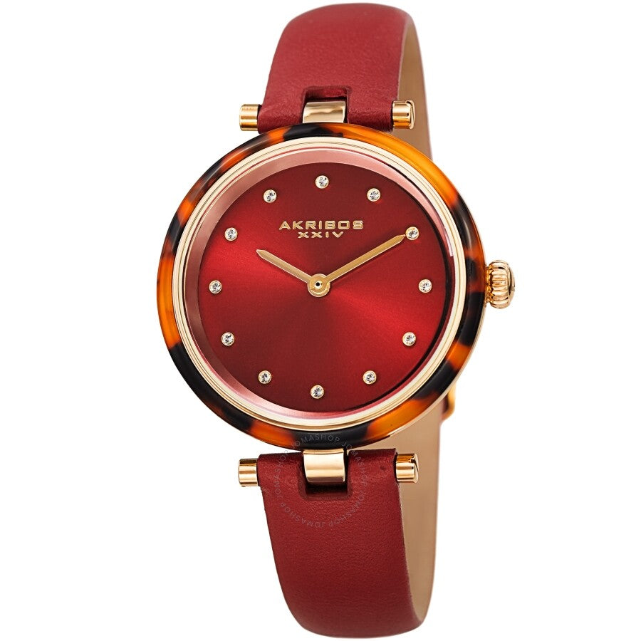 Akribos XXIV Quartz Crystal Red Dial Ladies Watch AK1052RD - Dawson Watches