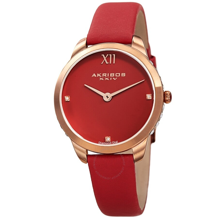 Akribos XXIV Red Dial Red Leather Ladies Watch AK1059RD - Dawson Watches