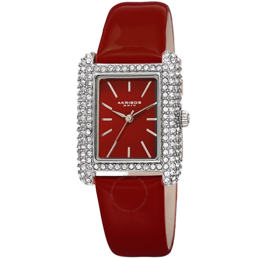 Akribos XXIV Quartz Crystal Red Dial Red Leather Ladies Watch AK1068RD - Dawson Watches