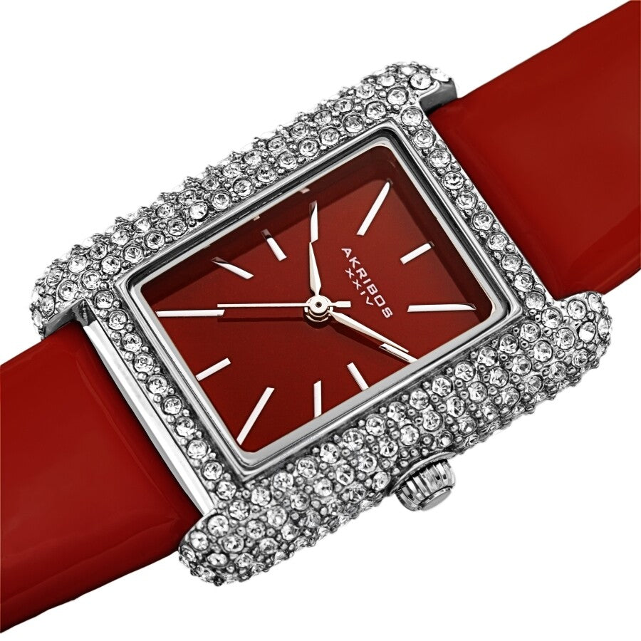 Akribos XXIV Quartz Crystal Red Dial Red Leather Ladies Watch AK1068RD - Dawson Watches #2