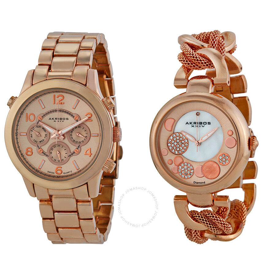 Akribos XXIV Rose Gold Tone Stainless Steel Watch Set AK676RG - Dawson Watches
