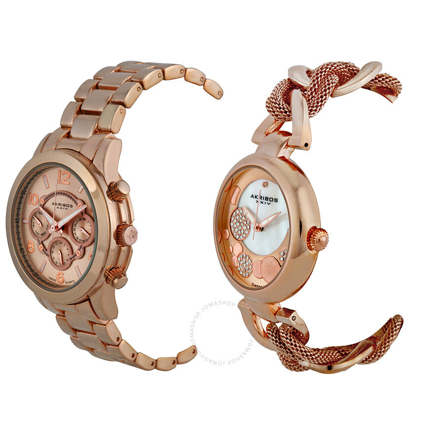 Akribos XXIV Rose Gold Tone Stainless Steel Watch Set AK676RG - Dawson Watches #2
