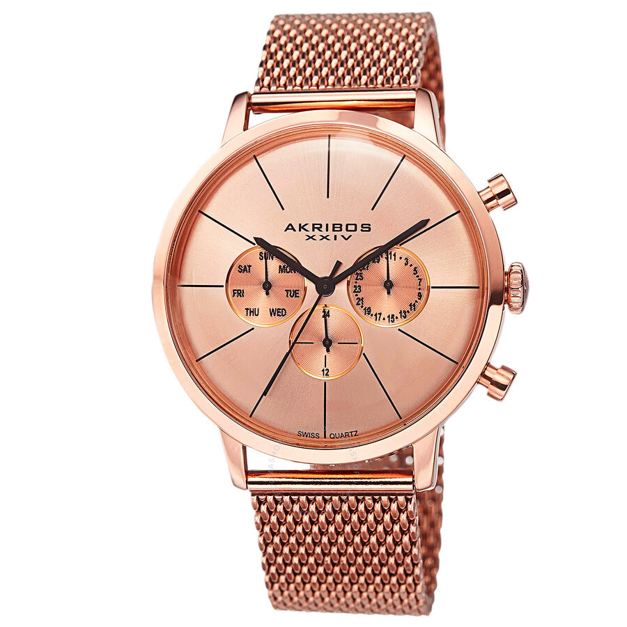 Akribos XXIV Quartz Rose Sunray Dial Men's Watch AK714RG - Dawson Watches