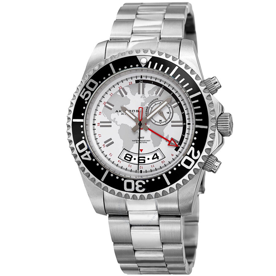 Akribos XXIV Silver and White Dial GMT Stainless Steel Men's Watch AK955SS - Dawson Watches