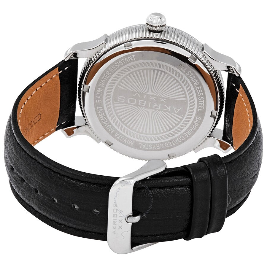 Akribos XXIV Silver Dial Black Leather Men's  Watch AK726SSB - Dawson Watches #3