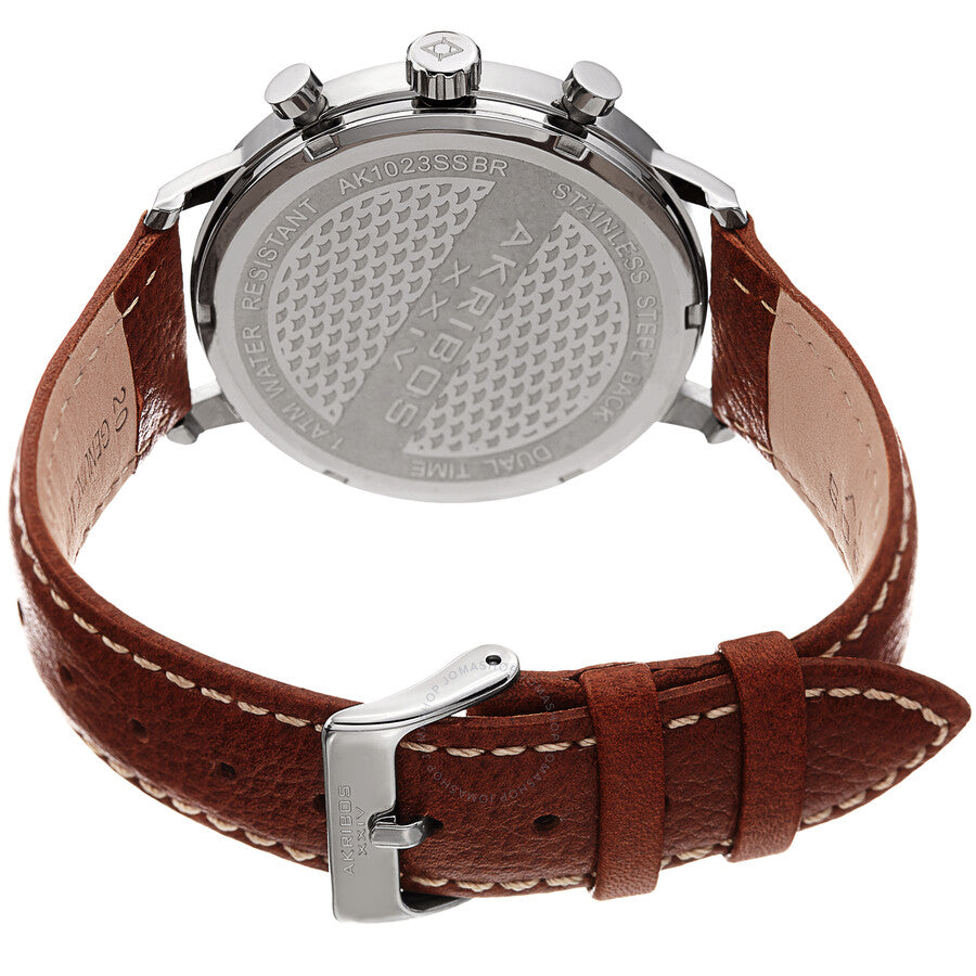 Akribos XXIV Silver Dial Dual Time Men's Watch AK1023SSBR - The Watches Men & Co #3
