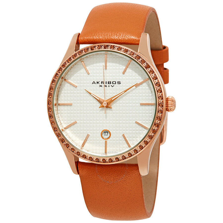 Akribos XXIV Silver Dial Tangerine Leather Ladies Watch AK964TN - Dawson Watches