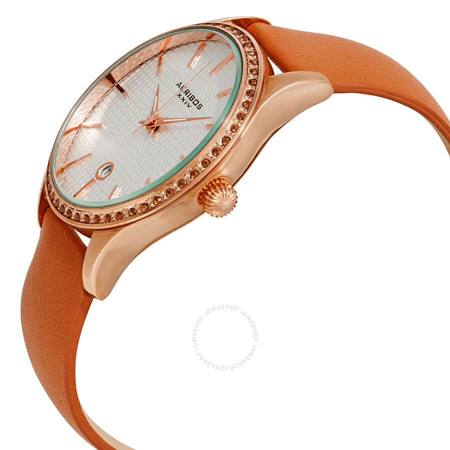 Akribos XXIV Silver Dial Tangerine Leather Ladies Watch AK964TN - Dawson Watches #2