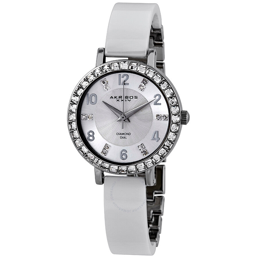 Akribos XXIV Silver Dial White Ceramic Ladies Watch AK758SSW - Dawson Watches