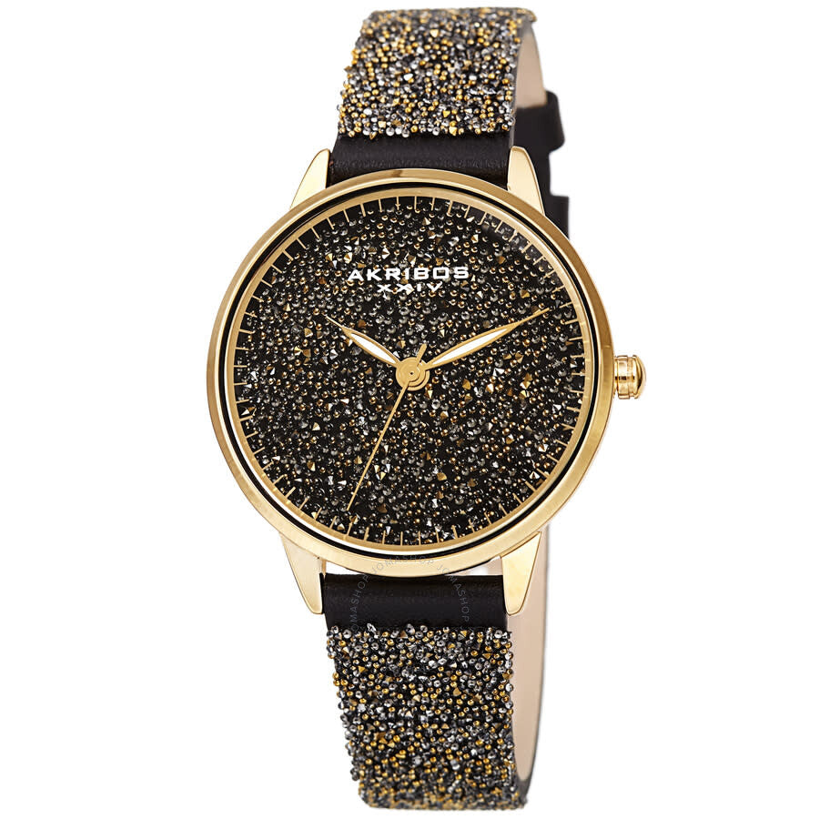 Akribos XXIV Swarovski Crystal Fabrics Quartz Gold Dial Ladies Watch P50105 - Dawson Watches