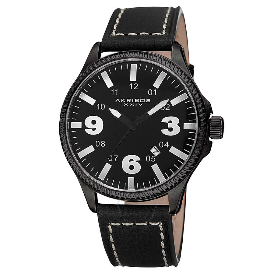 Akribos XXIV Trek Black Dial Black Leather Men's Watch AK833WT - Dawson Watches