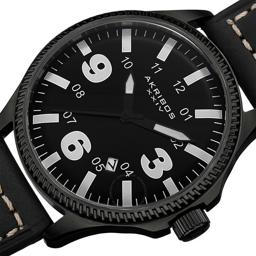 Akribos XXIV Trek Black Dial Black Leather Men's Watch AK833WT - Dawson Watches #2