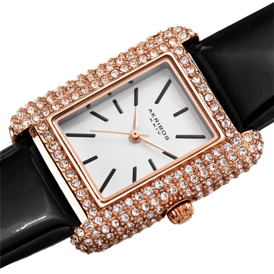 Akribos XXIV White Dial Black Leather Ladies Watch AK1068BK - Dawson Watches #2