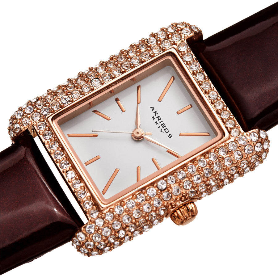 Akribos XXIV White Dial Brown Leather Ladies Watch AK1068BR - Dawson Watches #2