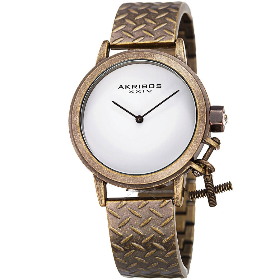 Akribos XXIV White Dial Ladies Brown Tone Watch AK966BZ - Dawson Watches