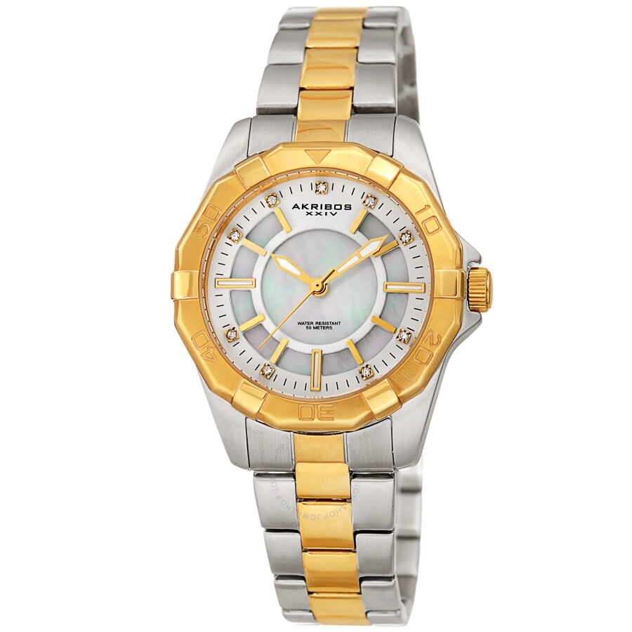 Akribos XXIV Quartz Crystal White Dial Ladies Watch AK1006TTG - Dawson Watches