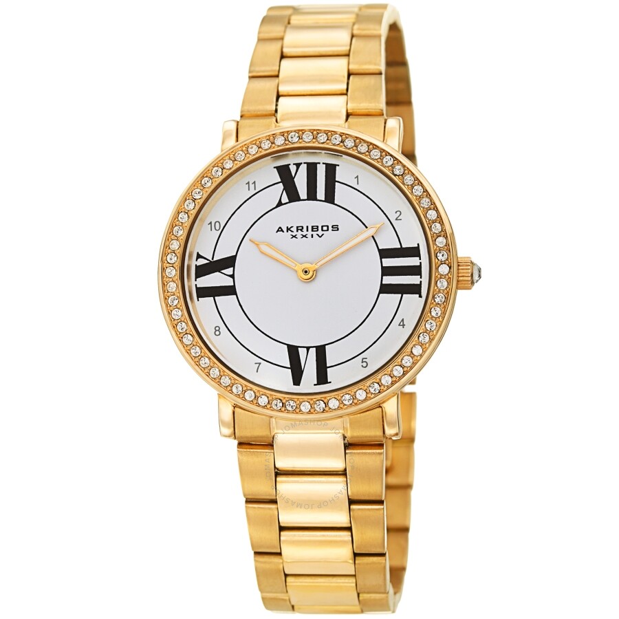 Akribos XXIV Quartz Crystal White Dial Ladies Watch AK1036YG - Dawson Watches
