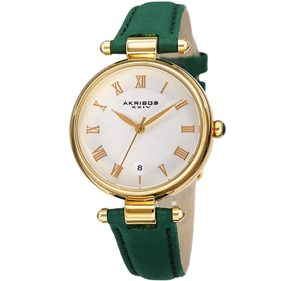 Akribos XXIV Quartz White Dial Green Leather Ladies Watch AK1070GN - Dawson Watches