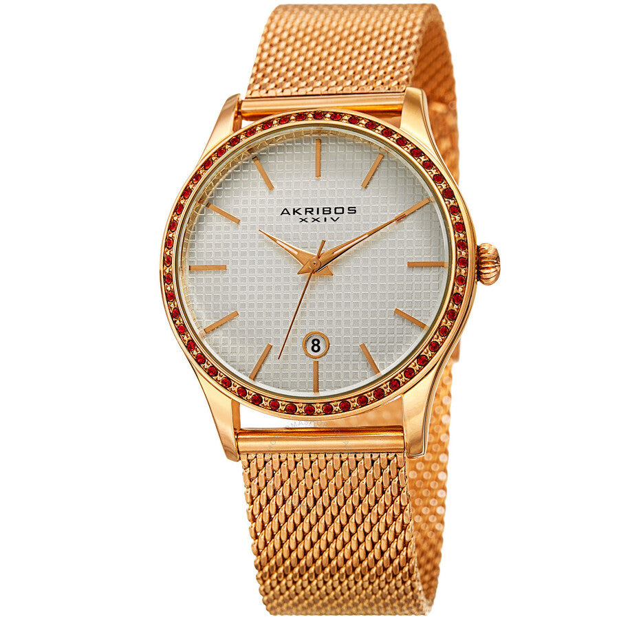 Akribos XXIV White Square-Textured Dial Ladies Watch AK967YG - The Watches Men & Co