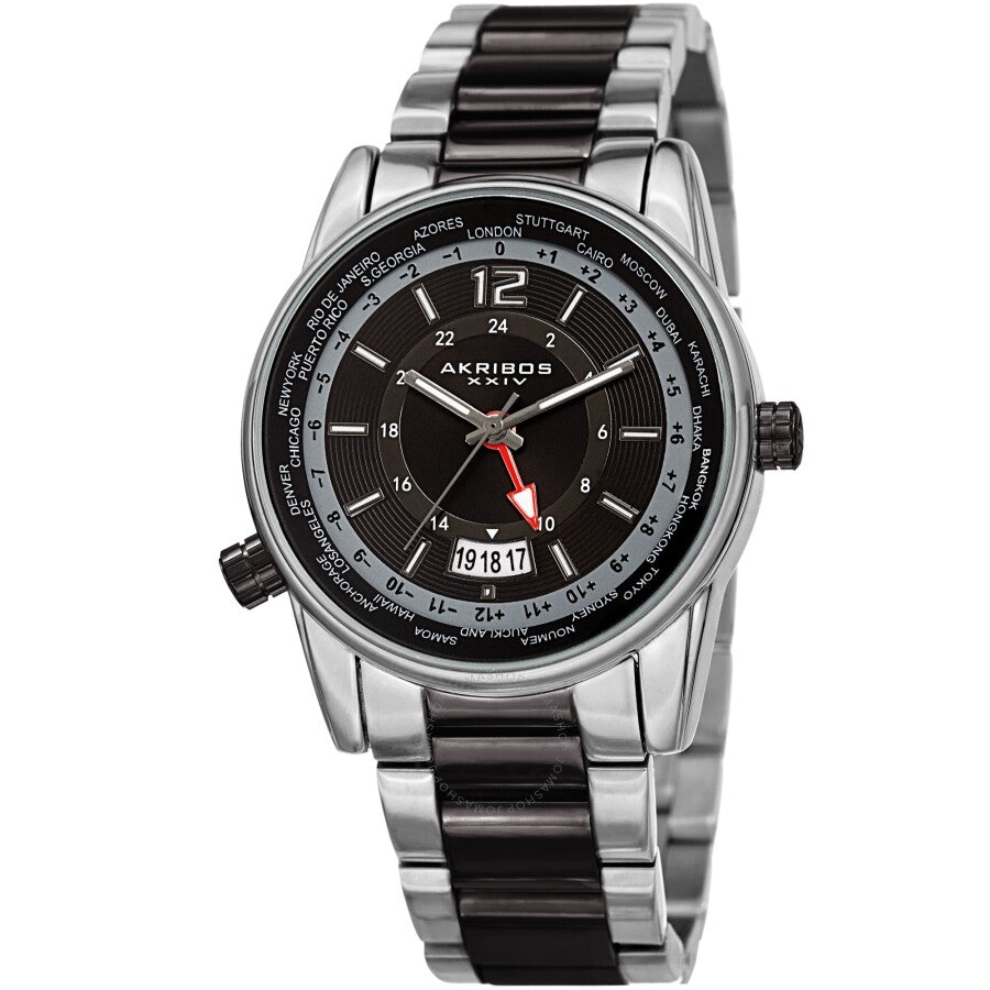 Akribos XXIV World Time Quartz Black Dial Men's Watch AK1021TTB - The Watches Men & Co