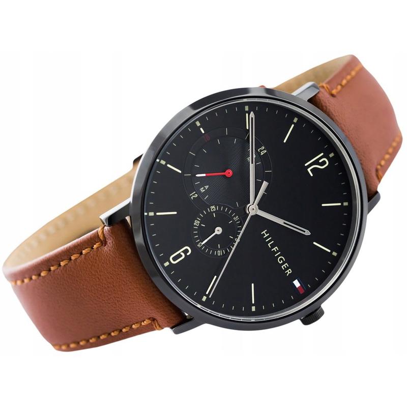 Tommy Hilfiger Black Dial Brown Leather Strap Men's Watch 1791510