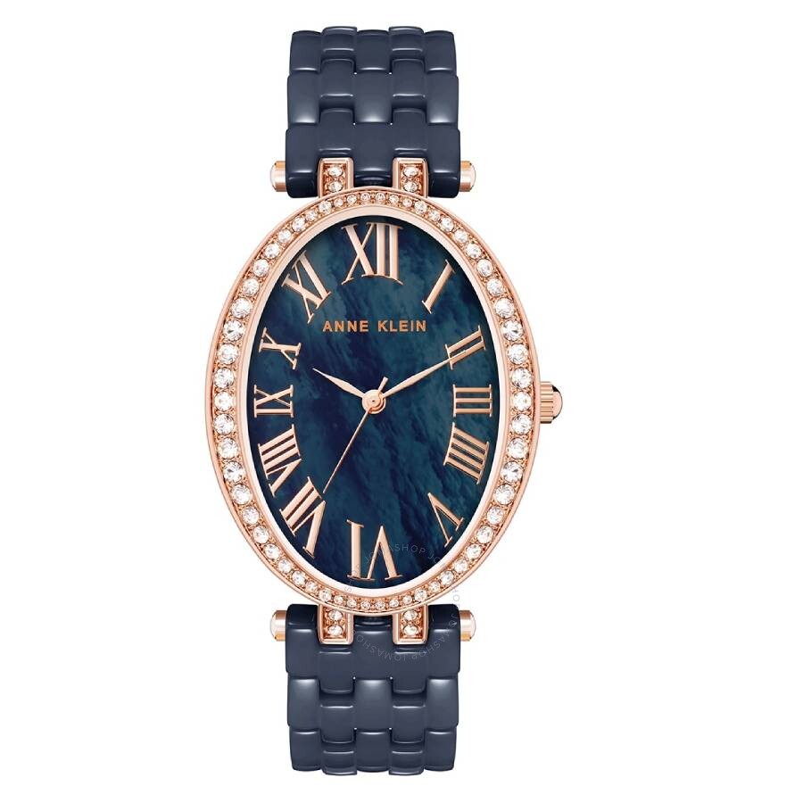 Anne Klein Quartz Oval Crystal Blue Dial Ladies Watch AK/3900RGNV - Dawson Watches