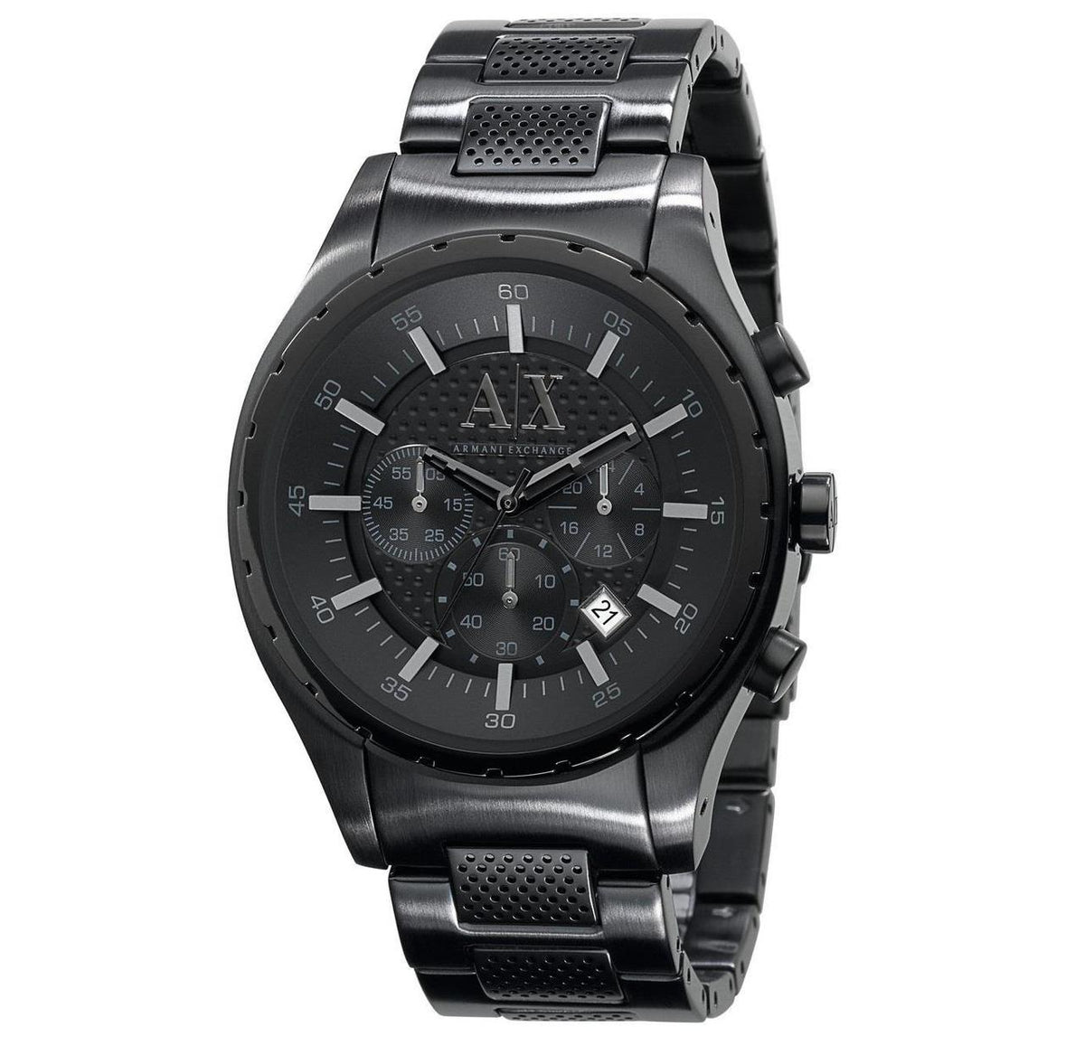 Armani Exchange AX1058 all-black chronograph watch with black dial and stainless steel bracelet