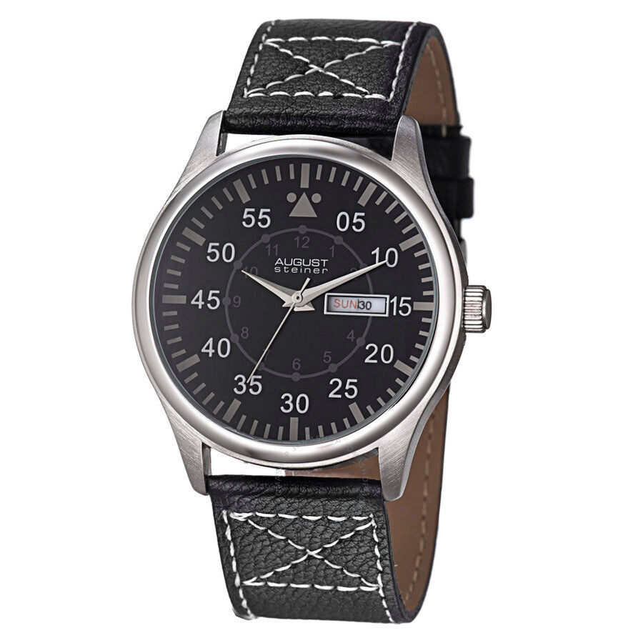 August Steiner Black Dial Black Leather Men's Watch AS8074BK - Dawson Watches