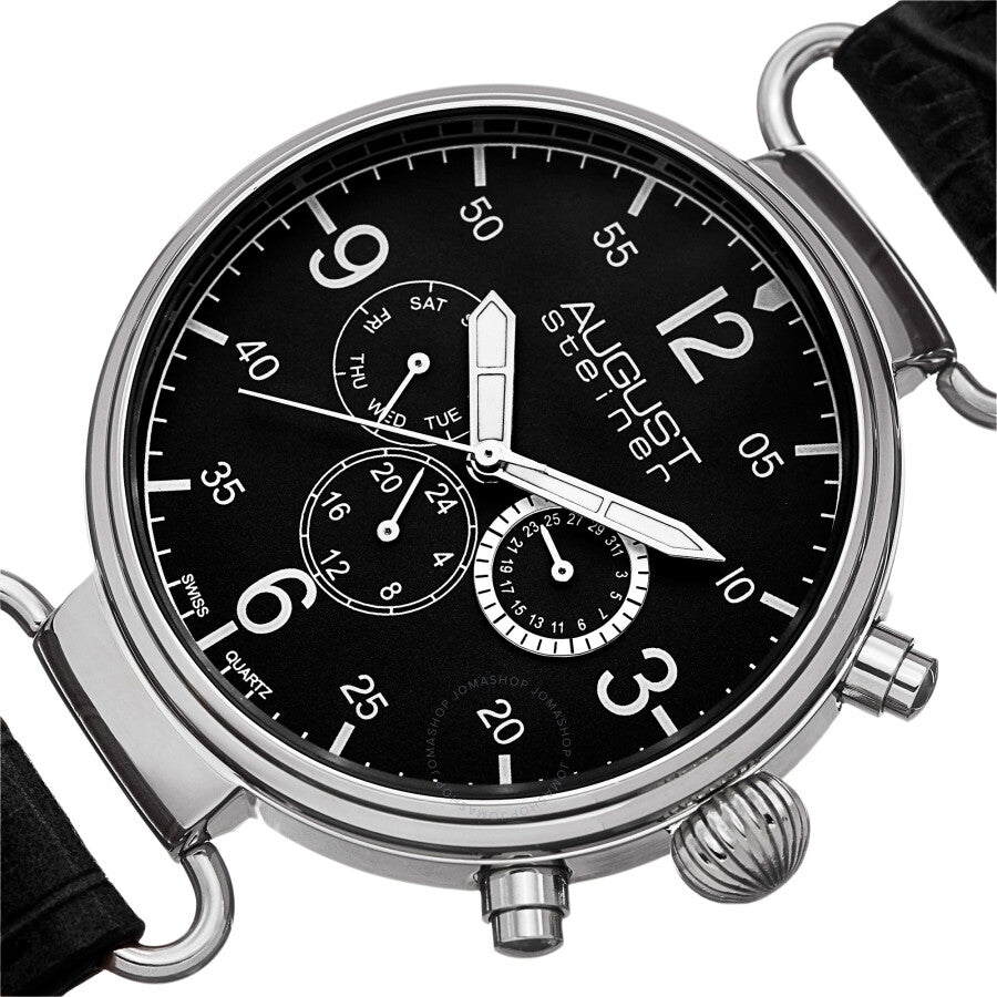 August Steiner Black Dial Black Leather Men's Watch AS8131SSB - Dawson Watches #2