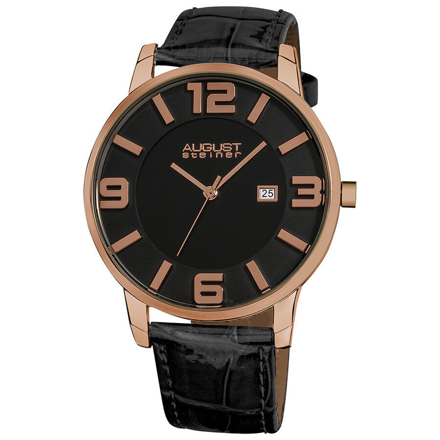 August Steiner Black Dial Rose Gold-tone Metal Black Leather Men's Watch AS8055RG - Dawson Watches