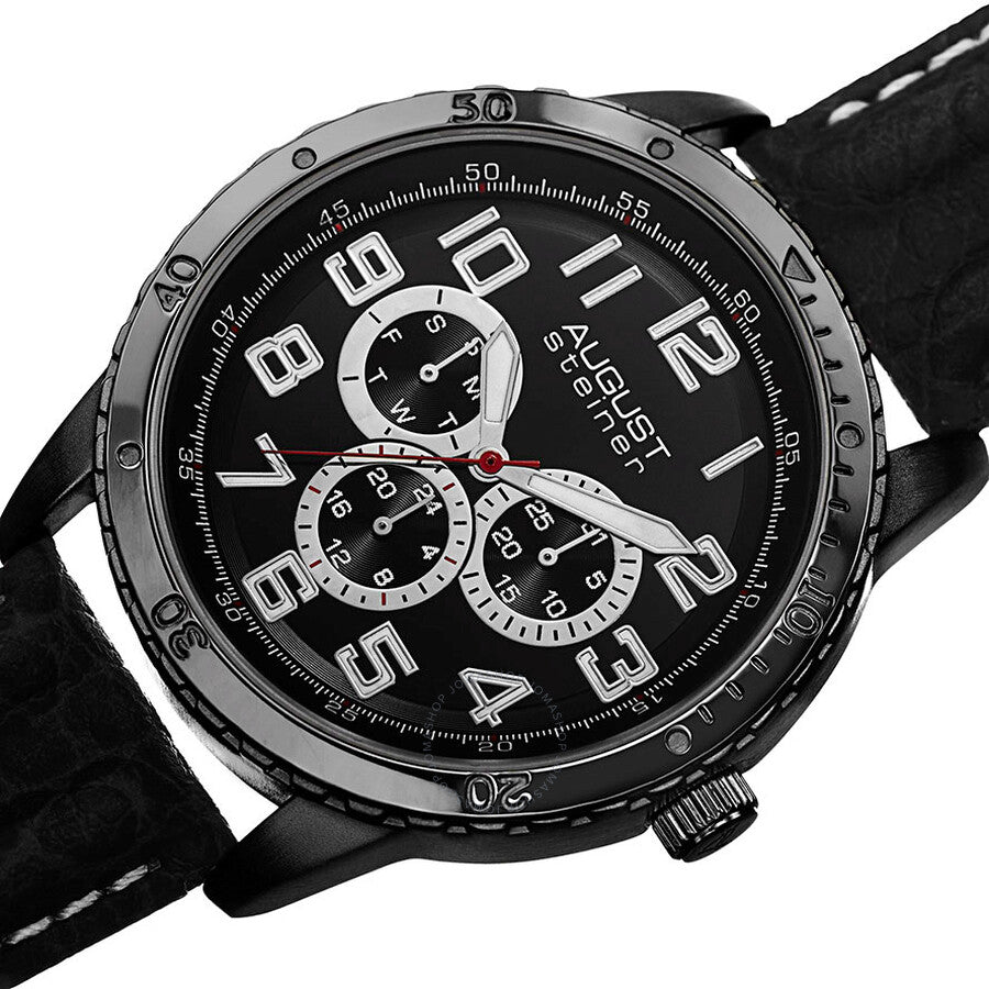 August Steiner Black Dial Black Leather Men's Watch AS8116BK - Dawson Watches #2