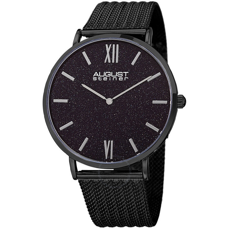 August Steiner Black Sandstone Dial Black Leather Men's Watch AS8218BK - Dawson Watches