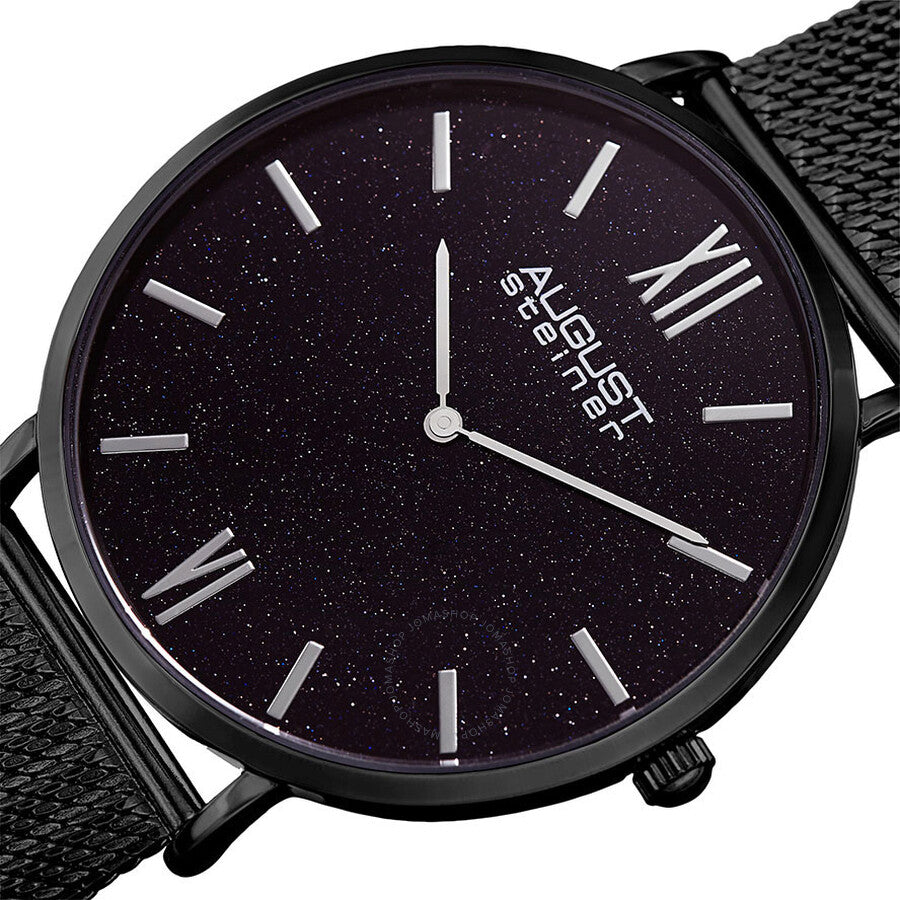 August Steiner Black Sandstone Dial Black Leather Men's Watch AS8218BK - Dawson Watches #2