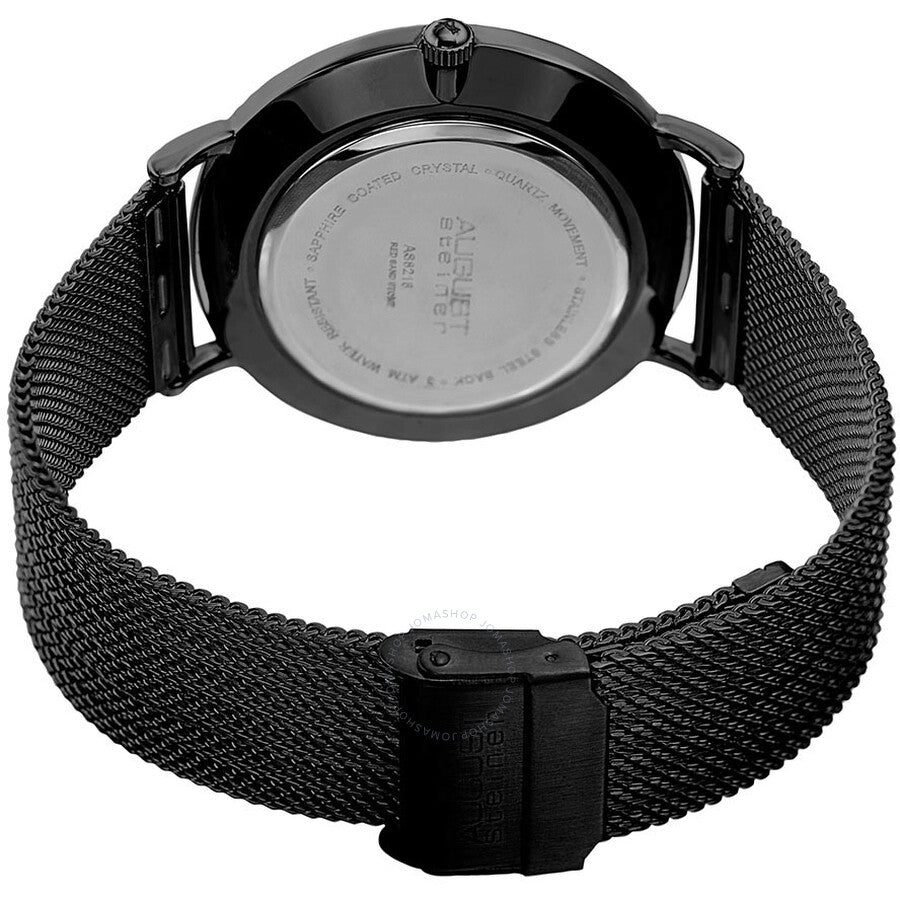 August Steiner Black Sandstone Dial Black Leather Men's Watch AS8218BK - Dawson Watches #3