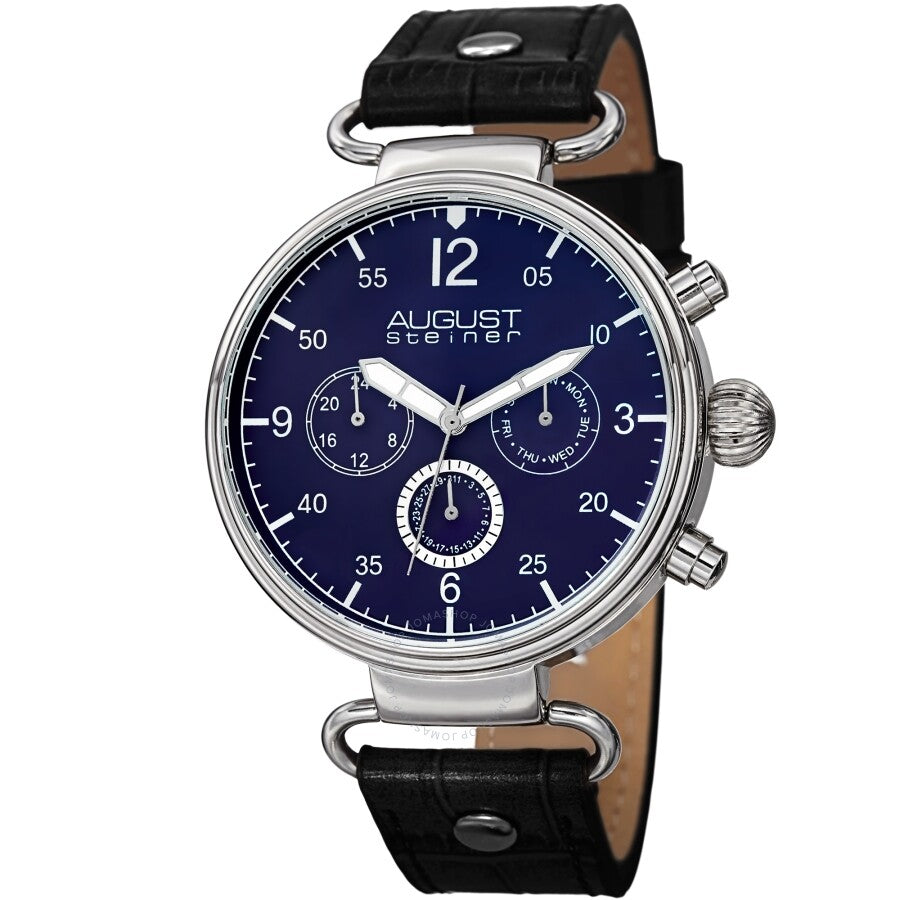 August Steiner Quartz Blue Dial Black Leather Men's Watch AS8131BKBU - Dawson Watches