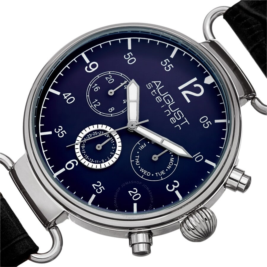 August Steiner Quartz Blue Dial Black Leather Men's Watch AS8131BKBU - Dawson Watches #2
