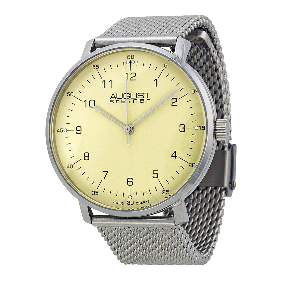 August Steiner Cream Dial Stainless Steel Mesh Men's Watch AS8091SS - Dawson Watches