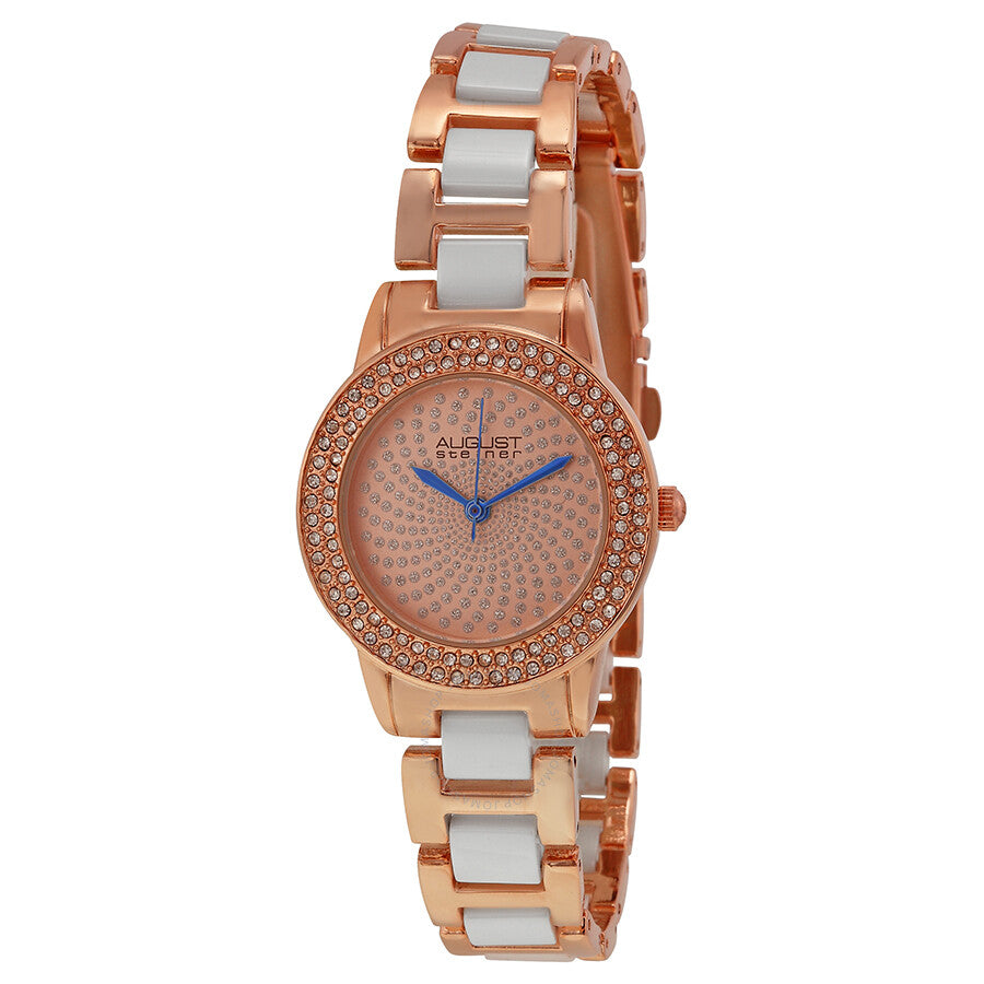 August Steiner Crystal Glitz Rose Gold-Tone and White Ceramic Ladies Watch AS8052RG - Dawson Watches