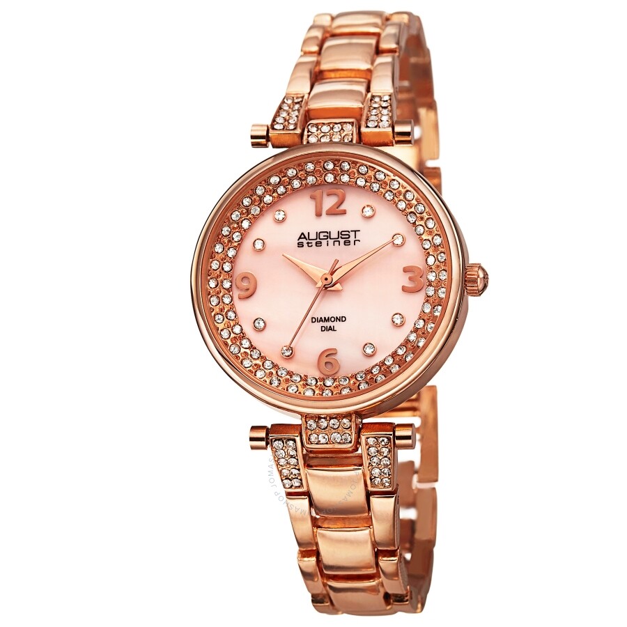 August Steiner Diamond Pink Mother of Pearl Dial Ladies Watch AS8137RG - Dawson Watches