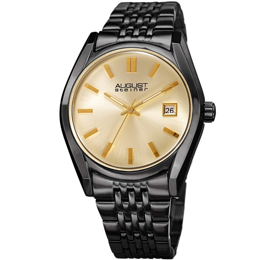 August Steiner Quartz Gold Dial Black-plated Ladies Watch AS8235BK - Dawson Watches