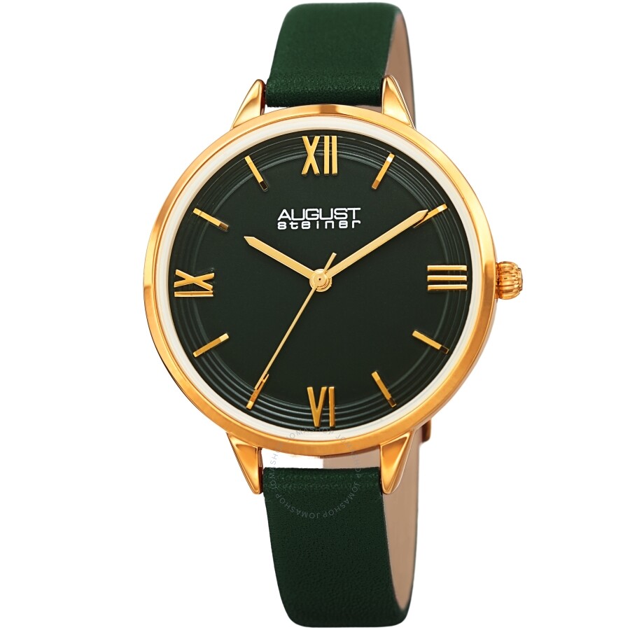August Steiner Quartz Green Dial Green Leather Ladies Watch AS8263GN - Dawson Watches