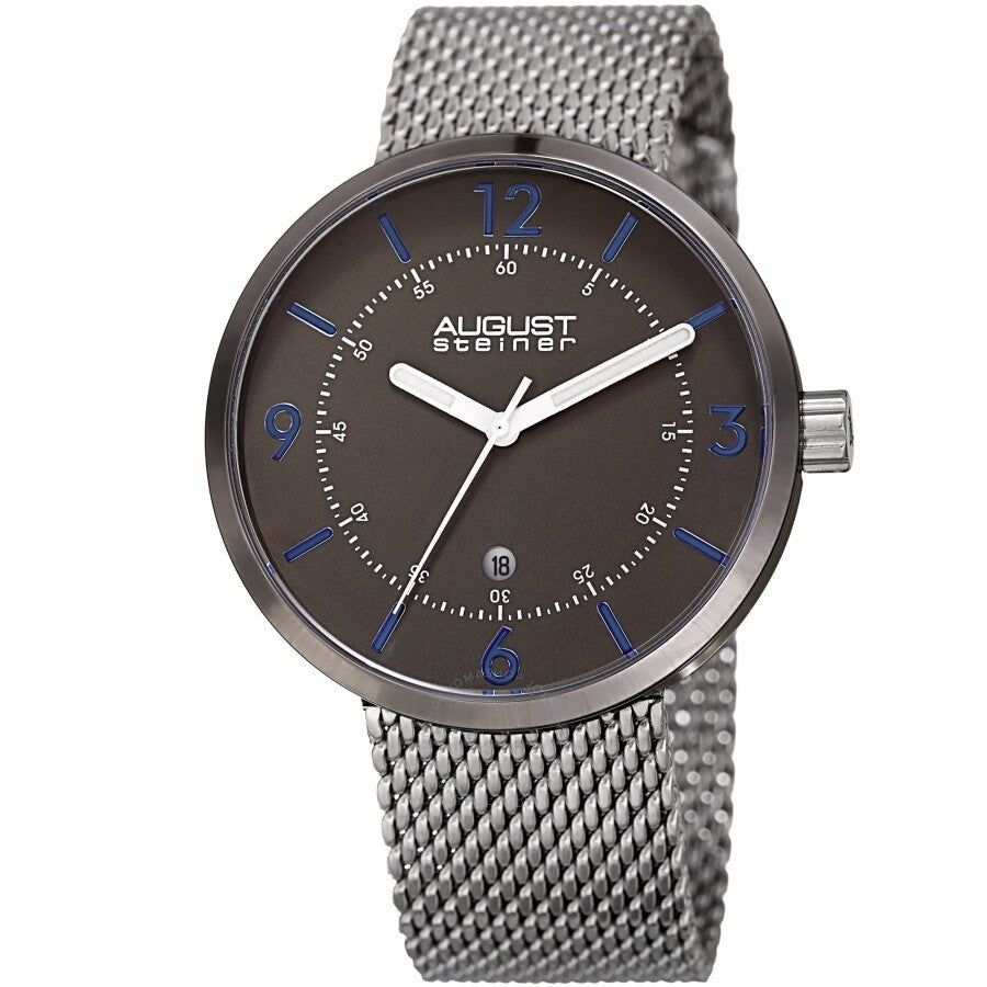 August Steiner Quartz Grey Dial Silver-tone Mesh Men's Watch AS8204SSGN - Dawson Watches