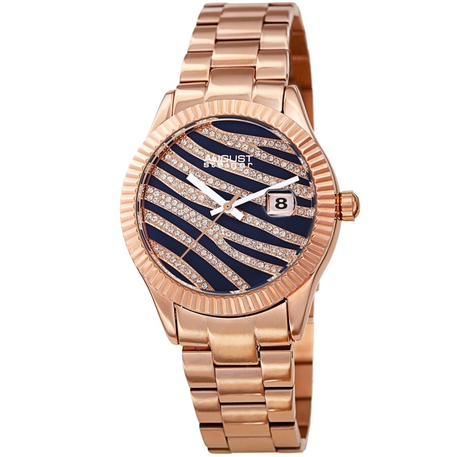 August Steiner Blue & Gold Zebra Pattern Dial Ladies Watch AS8276RGBU - Dawson Watches